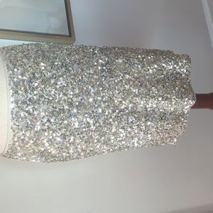 NWT White House Black Market Womans gold sequin zip up skirt